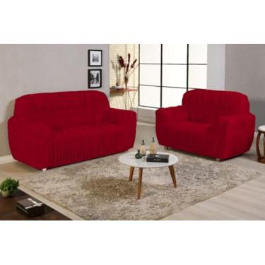 Imagem de capa de sofa 3 e 2 lugares padrao 21 elasticos super ajustavel qualidade premium (VERMELHO)