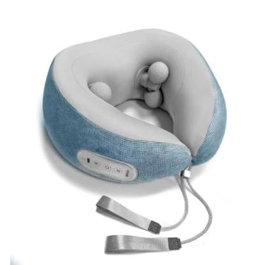 Imagem de Travesseiro de pescoço de avião com calor e amassamento, massageador de pescoço para alívio da dor nos tecidos profundos, travesseiro de suporte de pescoço para dormir, viajar, escritório e casa