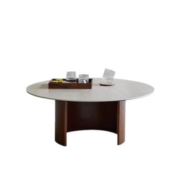 Imagem de Mesa de centro estilo retrô sala de estar mesa de café de madeira maciça cor nogueira pequena mesa de centro redonda mesa de centro mesa de quarto (P: 80 * 37,5 cm)