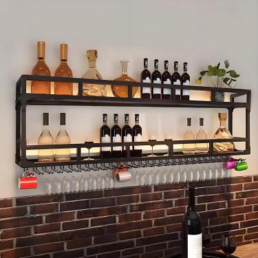 Imagem de Prateleira De Bar De Vinho Montada Na Parede Prateleira De Vinho Industrial Montada Na Parede Decorações De Armário De Vinho Doméstico Montado Na Parede Prat, Black, 150x25x54cm/59x9x21in