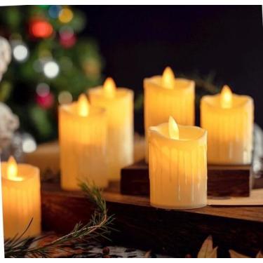 Imagem de 10 Luminária Vela De Led Cilíndrica 7.5cm Chama Realista Viva Decorati