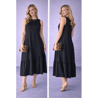 Imagem de Vestido Midi Cavado Evase Com Barrado Franzido Estiloso Verão - N Clot