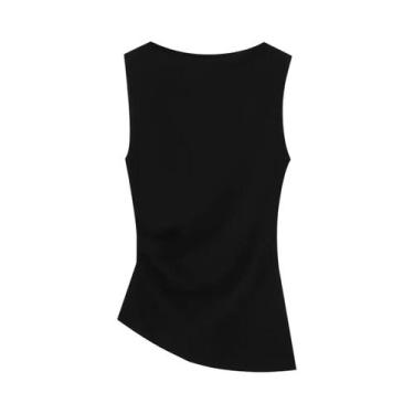Imagem de Camiseta Feminina De Verão Casual, Ajuste Slim, Plissada, Sem Mangas, 