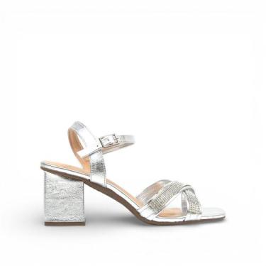 Imagem de Sandália Salto Bloco Metalizada - Divina, Prata, 35
