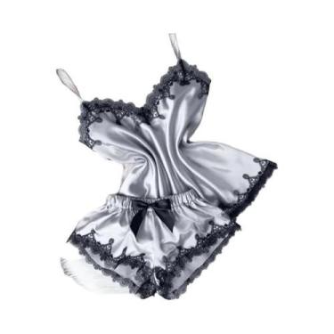 Imagem de Conjunto De Pijamas Sexy De Veludo Para Mulheres Com Camisola De Laço 