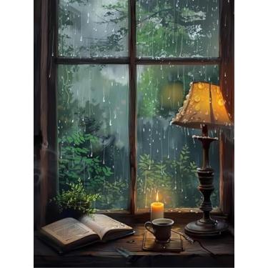Imagem de Kits de arte de diamante Rainy Windows para adultos, kits de pintura de diamante para adultos para iniciantes, kits de arte de pontos de diamante faça você mesmo, kits de pintura de pedra redonda