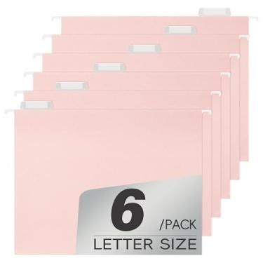 Imagem de pmybupo Pastas de arquivo suspensas, pacote com 6 pastas suspensas reforçadas, tamanho carta, abas ajustáveis de corte 1/5, projetadas para arquivos volumosos, armário de arquivo (7611U)