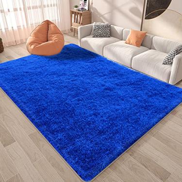 Imagem de REDASW Tapete super macio de 1,5 x 2,4 m, tapetes macios para sala de estar, tapetes felpudos para quarto, tapete felpudo para berçário, decoração de quarto fofa para bebês, tapetes de chão para quarto de meninas, azul marinho