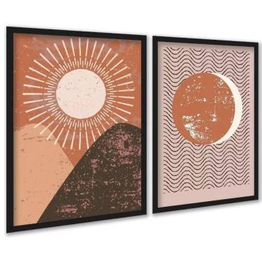 Imagem de Kit 2 Quadros Sol Lua Vintage Boho 33X24Cm - Com Vidro