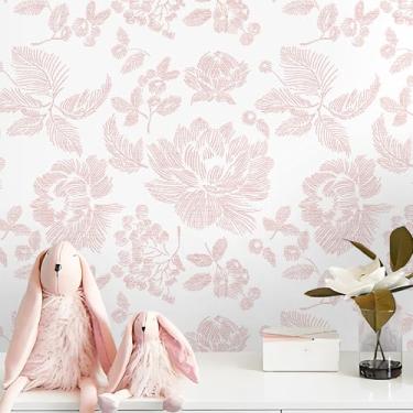 Imagem de Safiyya Papel de parede floral para contato rosa e branco papel de parede moderno autoadesivo casa de fazenda papel de parede removível para quarto banheiro rolo de vinil 44 cm x 199 cm