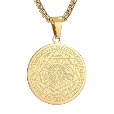 Imagem de Colar com pingente de sete arcanjos para homens, proteção, amuleto, arcanjo Miguel, moeda, gabriel uriel, espiritual, aço inoxidável, medalha, 61 cm, One Size, Aço inoxidável, Sem Pedra Preciosa