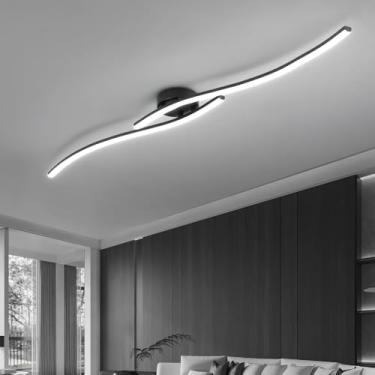 Imagem de Luminária de teto linear de 47,24 polegadas 6000K preta moderna luminária de teto 35W de montagem embutida para corredor, cozinha, quarto, sala de jantar