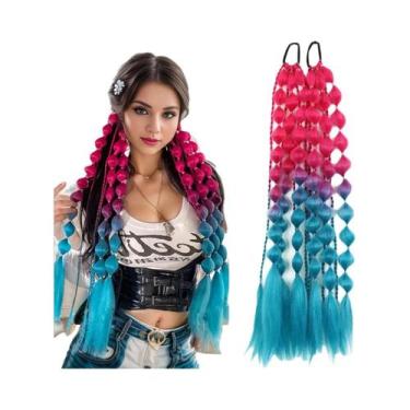 Imagem de Extensão De Rabo De Cavalo Sintético Trançado Colorido Longo Com Elást