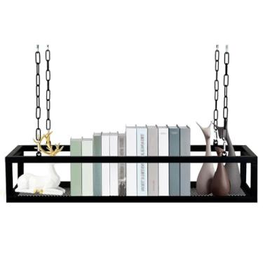 Imagem de Prateleira de armazenamento de teto industrial para vinho, plantas e livros - Rack de parede suspenso moderno para cozinha, bar, decoração de restaurante (60 x 25 x 15 cm)