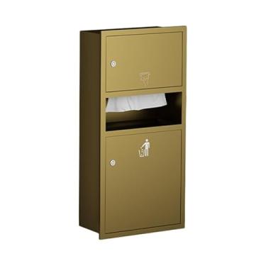 Imagem de Prateleiras de nicho de chuveiro embutidas à prova d'água com secador de mãos, suporte de papel higiênico e organizador de lixeira - solução de armazenamento dourada elegante para banheiro, cozinha e