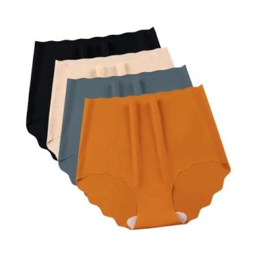 Imagem de Calcinhas Femininas De Cintura Alta Sem Costura 4 Peças Em Seda Gelada