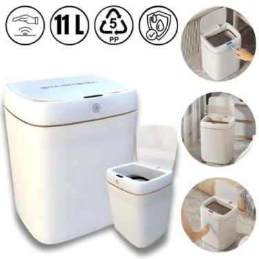 Imagem de Lixeira Automática 11L Preta ou Branca Sensor Detalhe Dourado Elegante