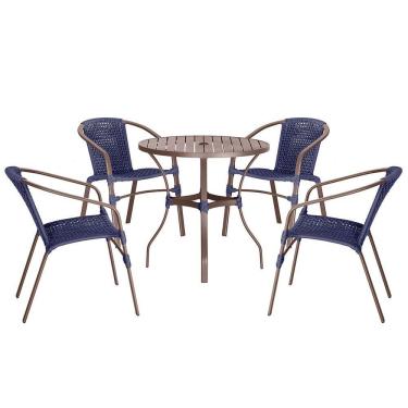 Imagem de 04 Cadeiras Floripa E Mesa Roma 100cm Marrom Trama Original Azul