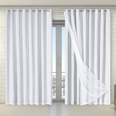 Imagem de Cortina Tecido Blecaute com Voil Xadrez 2,70m x 2,30m 100% Poliéster - Branco