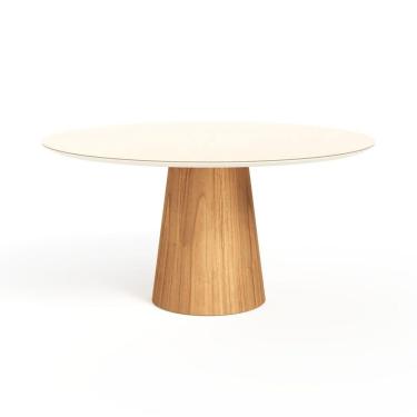 Imagem de Mesa De Jantar Redonda 160cm Scandi 8 Lugares Lamina Natural De Madeira Off White Vidro