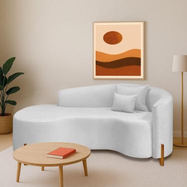 Imagem de Divã Recamier Curvo Sala De Estar Recepção Inglaterra 180cm Pés Madeira Lado Esquerdo Bouclé Branco