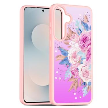 Imagem de Rosebono Capa compatível com Samsung Galaxy S25 FE, design gráfico translúcido fosco gradiente transparente TPU macio capa de proteção (flor rosa)
