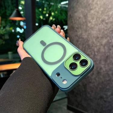 Imagem de Capa híbrida fosca para iPhone 17 Air 16e 15 14 Plus 13 Pro Max com carregamento sem fio magnético (para iPhone 13 Pro/verde)