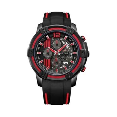 Imagem de Relógio Esportivo Masculino Preto E Vermelho Com Cronógrafo Militar Me