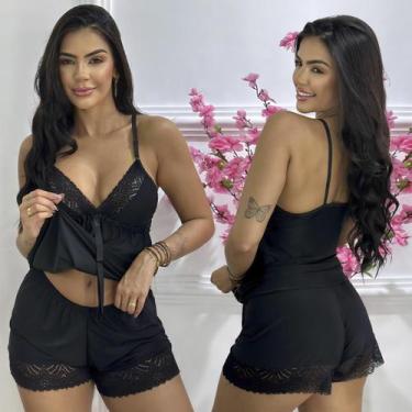 Imagem de Pijama De Dormir Sexy Shorts Doll Linha Luxo Sensual Rendado - Mavie, 