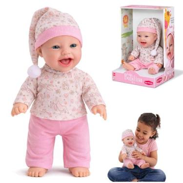 Imagem de Boneca Babilina Soninho Menina Bebe Roupao Rosa Vinil Macia - BAMBOLA