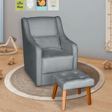 Imagem de Poltrona Para Amamentação E Descanso Glamour Com Puff E Almofada Confortavel Cinza