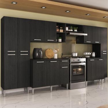 Imagem de Armário Cozinha Modulada Completa 329,5cm Pequim Top Multimóveis Mp3754 Preto