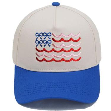 Imagem de Boné de beisebol de algodão bordado com laço e padrão de onda Trucker 