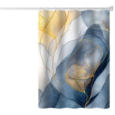 Imagem de Cortina de chuveiro azul Gold Leaf impermeável 180x200cm poliéster - y