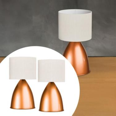 Imagem de Kit 2 Abajur Luminária De Mesa Bojudo Cobre Com Cúpula algodão Ref 86 