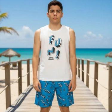 Imagem de Conjunto Infantil Juvenil Regata + Shorts Sem Bolso Estampado Malwee Kids-Masculino