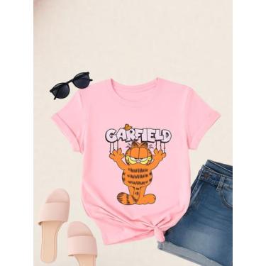Imagem de Camiseta Feminina BlusaT-shirt GARFIELD 100% Algodao Premium Cor:ROSA 