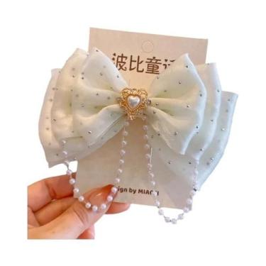 Imagem de Presilha De Cabelo Rosa Pérola Bico De Pato Para Meninas, Laço 3D De P