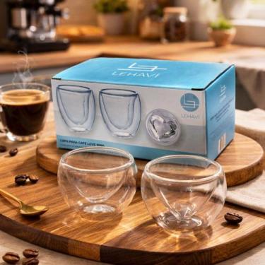 Imagem de Conjunto 2 Copos Vidro Borossilicato Love Coração 90Ml Compacto Prátic