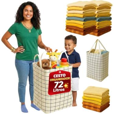 Imagem de Cesto de Roupa Suja Dobrável 72L em Tecido Oxford Impermeável com Alças, Organizador pa...