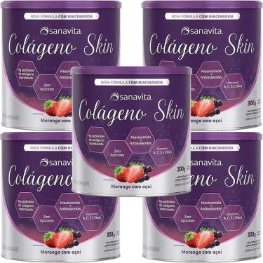Imagem de Kit 5X Colágeno Skin - 300g Morango Com Açaí - Sanavita-Masculino