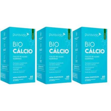 Imagem de 3x Bio Cálcio Marinho vitamina D3 K2 60caps Puravida