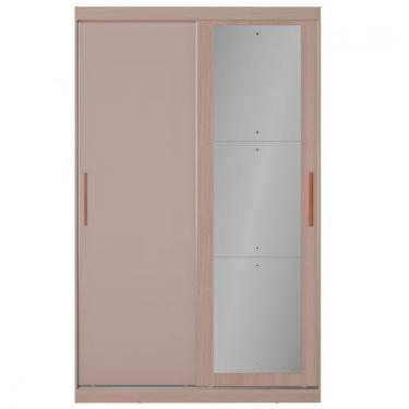 Imagem de Guarda Roupa Solteiro Paris 2 Portas Correr 2 Gavetas MDP e MDF com Espelho Avelã-cappuccino Bartira Móveis