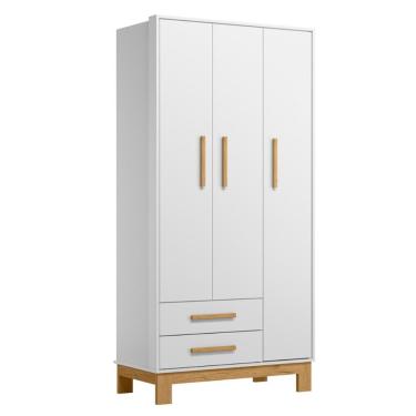 Imagem de Guarda Roupa Solteiro Segóvia 3 Portas 2 Gavetas MDP Branco Acetinado Casa H