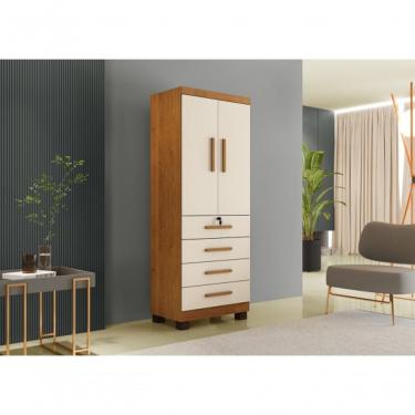 Imagem de Guarda Roupa Solteiro Roupeiro New Maia 2 Portas de Bater 4 Gavetas MDP Cinamomo-off White