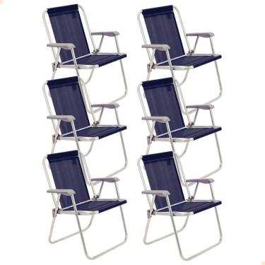 Imagem de Kit 6 Cadeiras De Praia Tramontina Samoa Alta Em Alumínio Azul 92900/006