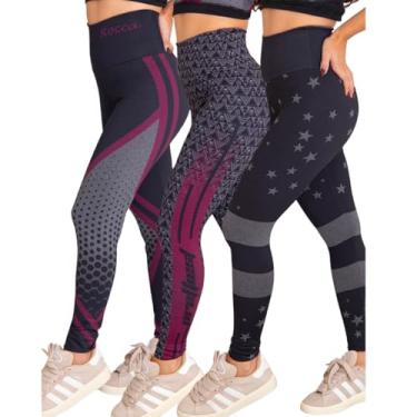 Imagem de Kit com 3 Leggings Mescla Sublimadas Cintura Alta Suplex (P, Colors)