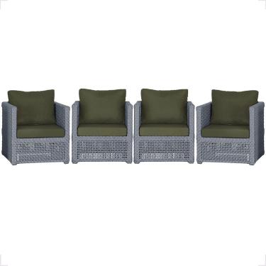 Imagem de Kit 4 Poltronas Madri Alumínio Corda Náutica Estofado Tecido Impermeável Prata Trama Original