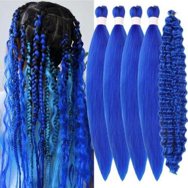 Imagem de Cabelo trançado Leticia Blue, fibra sintética pré-esticada de 66 cm