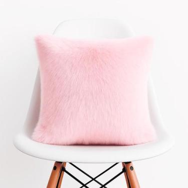 Imagem de Capa de Almofada Pelúcia Pelo Curto Luxo Soft Rosa Bebê Para Sofá Nova